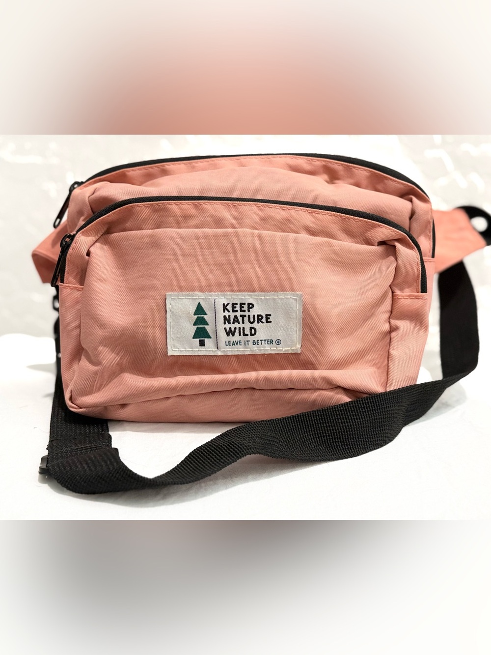 Keep Nature Wild Pink Crossbody Bag with Black Strap